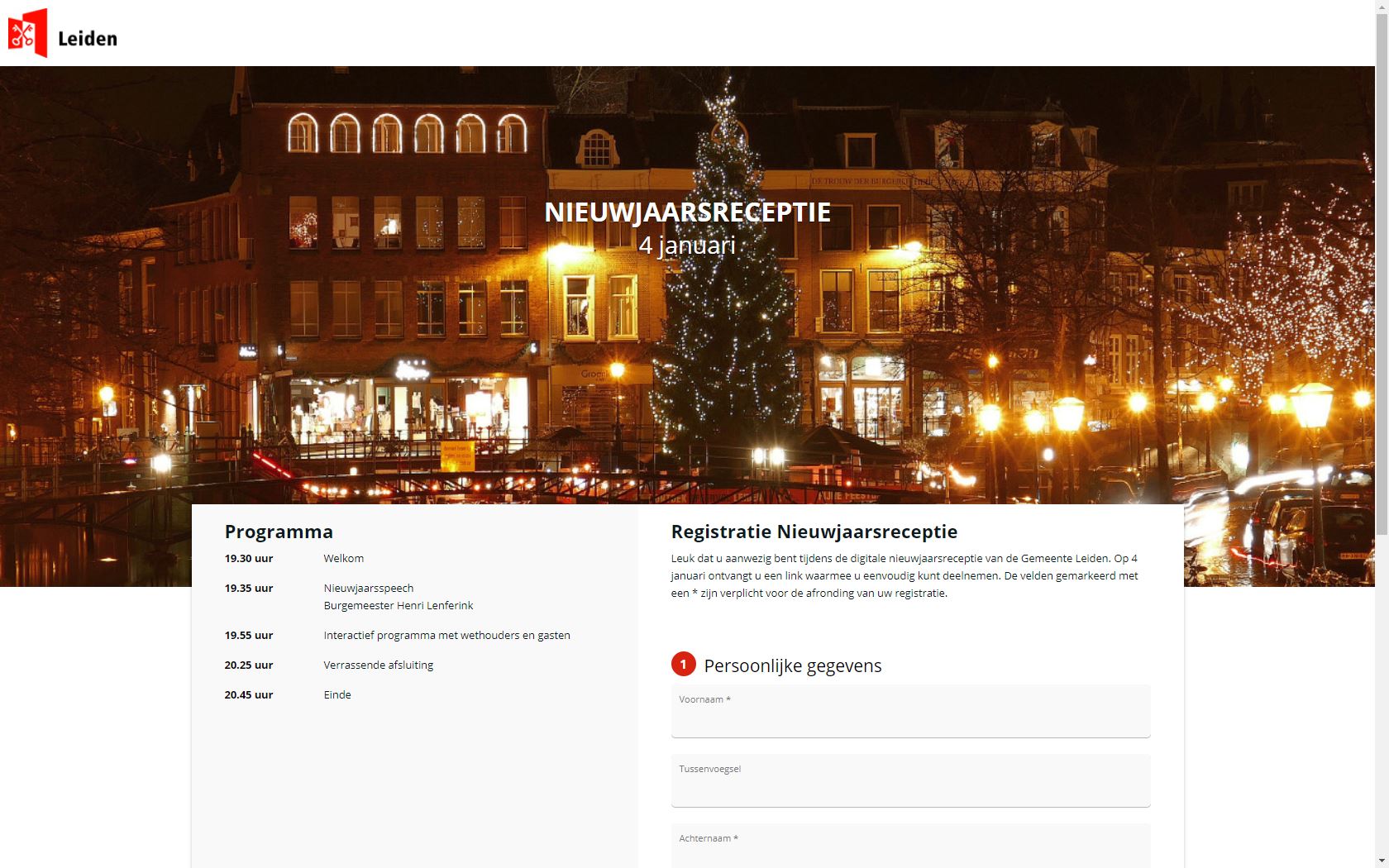 registratie Nieuwjaarsreceptie Gemeente Leiden
